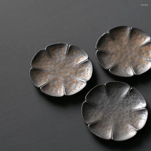 Tazze di piattino in porcella tradizionale a forma di loto a forma di tè vassoio anticarro stoare in ferro nero round round viola colore viola