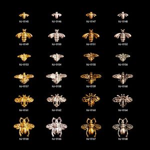 Dekorationer 100st Retro Gold Silver Bee Honeybee Alloy Metal Rivet Nail Art Decorations Supplies Nails Accesorios Jewelry Designs Charms