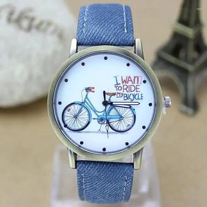 Wristwatches Ladies Watch Fashion Men Bicycle For Women Jean Fabric Leather Strap Dress Watches Casual Quartz