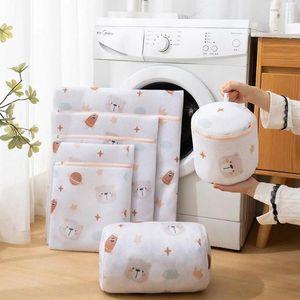Laundry Bags Cloth With Brush Washing Bag Clothes Cleaning Accessories 2 IN 1 Mesh Zipper Print Bear