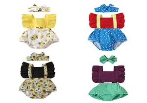 Kids Rompers Girls Ruffle Latający rękaw romper niemowlę maluch cytrynowy słonecznik gwiazda nadruk kombinezonu Ins Summer Fashion Baby Clothin9339798