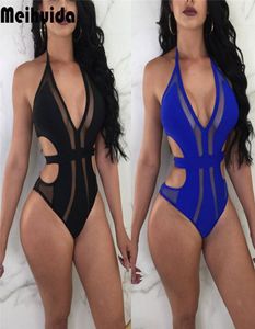 Seksowne jednoczęściowe stroje kąpielowe Kobiety 2019 Summer Beachwear Lace One ramię kąpiel kąpielowa stroje kąpielowe Bodysuit Black Blue Beach Swimsuits8290646