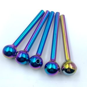 Electroplate Spray Colorful Glass Oil Burner Pipe Rainbow Pyrex Dry Herb Tobacco Cigarette Bong Water Pipes Bubblers Hookahs Bongs Rigs