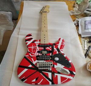 Özel Mağaza Eddie Van Halen Beyaz Siyah Stripe Kırmızı St St Elektrikli Gitar Floyd Rose Tremolo Kilitleme Fındık Akçaağaç Boyun Kara Kara Kara Kara Kara