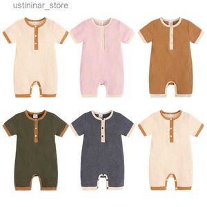 Rompers Newborn Baby Birth Borting Romper Коттон Летняя девочка с коротким рукавом с от 0 до 12 месяцев приходит мальчики для детей и цельный L47