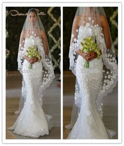 2019 New Elegant Mermaid Oscar Del La Renta Spring Bridal Strapless Lace Length Mermaid Wedding Dresses Custom Made Bridal G1740999