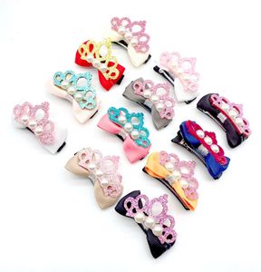 Fashion Kids Crown Solid Crown Peral Bowknot Handmade Hair Clips Beautiful Princess Girl Hairpins Barrettes Acessórios2955122