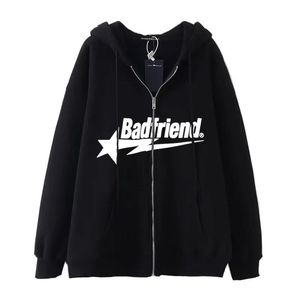 Badfriflem Casual Hiphop Zipper Men Men 90s Boy Kpop Star Casal Casal Street Sweetshirt INS Vintage American Style 240408