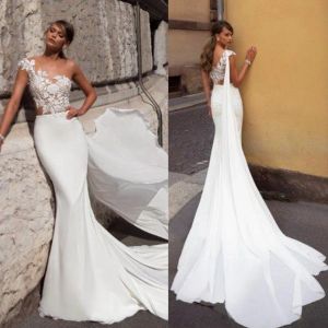 Julie Vino Mermaid Wedding Dresses With Wrap One Shoulder Spets Appliques Brudklänningar 2020 Sweep Train Wedding Dress
