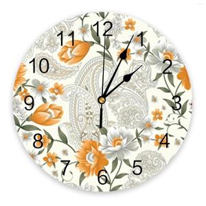 Relógios de parede Paisley com flores relógio grande cozinha moderna jantar redondo quarto silencioso vigia