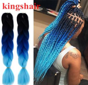 60cm Ombre Blue Kanekalon Jumbo Braids Crochet Braiding Hair Extensions Black Blonde Synthetic Box Braid 100gpack6995021