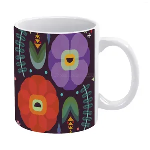 Mugs Flowerfully Folk White Mug Ceramic Tea Cup Birthday Gift Milk Cups And Retro Vintage Colourful Nature Flowers Le