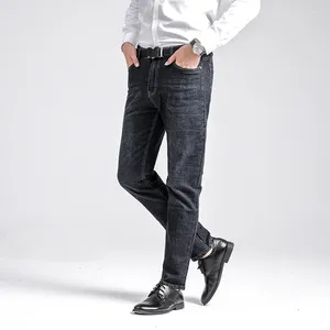 Mäns jeans mode blixtlås med solid färg affärer casual tvättade kläder 2024 Spring Autumn Loose All-Match denimbyxor