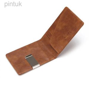 Money Clips Hot Sale Fashion Solid Mens Thin Bifold Money Clip PU Leather with Metal Clamp Female ID Credit Card Cash Holder 240408