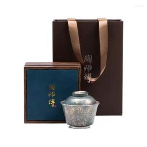 Teaware conjunto sempre verde -verde -verde ouro e prata Tureen japonês retrô de porcelana Conjunto de chá, fabricando um dispositivo de dispositivo único gaiwan