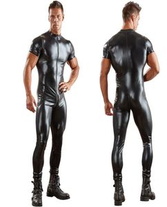 Catsuit Costumes Sexy Males PU Leather Catsuit For Men Tight Skin Full Bodysuit Jumpsuit Front Zipper Open Crotch Latex Zentai Sui9611549