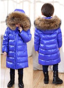 Winterkinder lange Jacke Jungen 90 Weiß Ente Down Schneekleidung Mädchen dicke super große Naturpelzkragen Down Coats Parka Kinder Coat4406039