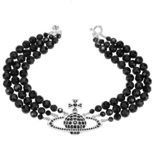 Designer viviane westwood Jewelry Empress Dowager Xis New Full Diamond Three Layer Black Pearl Saturn Necklace with Dark Style Personalized Short Neckchain Trendy