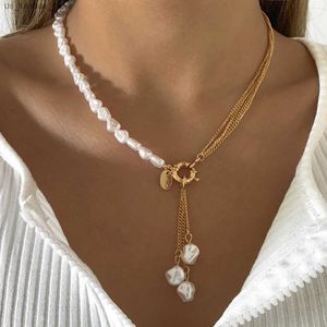 Naszyjniki wiszące barokowe symulowane perły długie wisiorek do wisiorek dla kobiet Naszyjnik z koralikami link 2022
