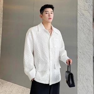 قمصان الرجال غير الرسمية منقوشة بأكمام طويلة 2024 الزر العصري الكوري لأزياء قمامة وسيم ربيع الخريف الذكور الشارع B05