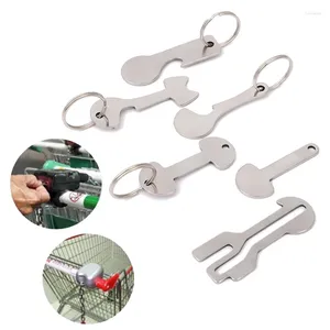 Keychains 1Pcs Shopping Trolley Tokens Key Rings Stainless Steel Portable Removers