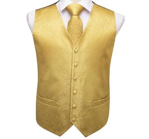 FAST MEN039S Classic Gold Yellow Paisley Silk Jacquard Waistcoat Vest Tie Pocket Square Bufflinks Set Party Fashion Party WE6666484
