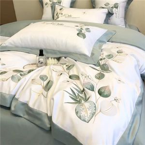 Luxury Ice Silk Quatro Pedaços Conjunto de seda de seda nua e colcha de colchas Light Light Luxury Bedding Supplies 240329