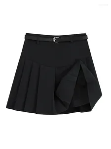Spódnice Cirmyy plisowane dla kobiet w wysokim poziomie czarnej koreańskiej mody mini mini 2024 Summer A Line Line z paskiem eleganckim y2k