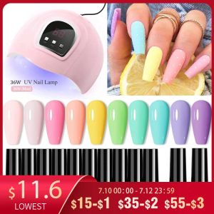 Öllilycute 10pcs Gelnagellack Set mit 54W UV Lamptrockner Maniküre Kit Halb dauerhaft einweichen Off Base Decklack Nagelkunst UV -Gel