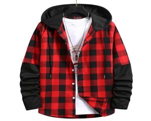 Men039s Hoodies Sweatshirts Luclesam Männer rot schwarz kariert spleißen Hoodie Herren lässig Streetwear Kapuze Hemden Sudaderas Hombr4544931