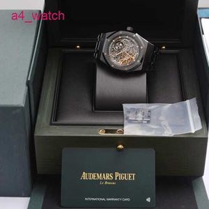 AP Tourbillon Wrist Watch Royal Oak Series 15416CE Black Ceramic Double giration 41mm Dial oco com máquinas automáticas de fundo transparente