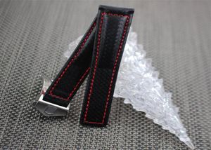 Assista Band Carbon Fiber Watch Strap com Coloque de couro costurado vermelho Band de aço inoxidável Combate para TAG325A8333614