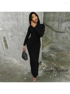 Casual Dresses Muslim Arab Autumn And Winter Women's Long Sleeved Hooded Dress With A Split Waist Tight Fitting High Waisted Skirt