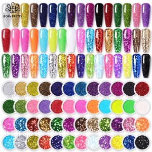 Glitter född Pretty 48 Boxes Nail Powder Nail Art Sequin Nail Art Glitter Flakes Neon Pigment Sparkly paljetter Decors Tillbehör