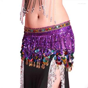 Scen Wear Belly Dance Hip Scarf Sweet Kirt Wrap Performance Bling paljetter Myntdräkt för kvinnor