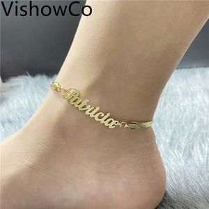 Vishowco Custom Имя Anklet из нержавеющей стали сети змеи Персонализированное письмо с филиалкой подвесные ювелирные изделия для женщин подарок 240408