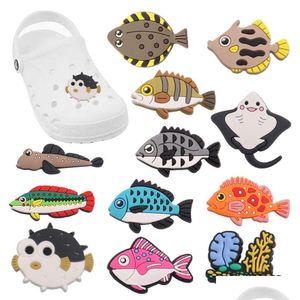 Części butów Akcesoria MOQ 20PCS PVC Deep Sea Fish Charms Sandals Sandals Buty Dekoracja Ozdoby Ozdoby Zrzucanie dostawy DHH8K