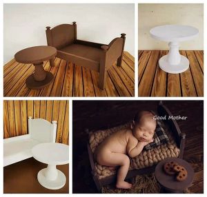 Accessories Newborn Baby Shooting Props Photography Shooting Table Small Bed White Small Coffee Table Brown