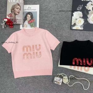 Muimui T Shirt Luksusowe designerskie koszule Women Wysokiej jakości prosta moda kryształowa litera diamentowa Casual okrągła szyja T koszula luźna 730 MUI MUI SUN SUNGSSES