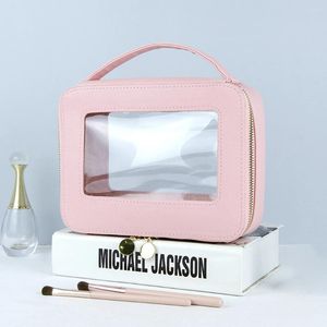 Cosmetic Bags PVC Travel Makeup Bag With Big Opening And No Loose Thread Exquisite Craft Dustproof Pink