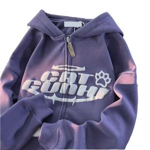 Özel fermuar uçları köpük baskı puf baskısı 500gsm fransız terry y2k tarzı unisex tasarım erkek zipup hoodie