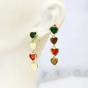 Dangle Earrings 10 Pairs Tiny Metallic Crystal Heart Long Drop Gold Plated Fashion Jewelry Women Gift 30861