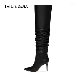 Stivali da donna della coscia nera sopra il ginocchio 2024 signore puntate di punta con il tallone alto stivale alto donna inverno scarpe invernali di grandi dimensioni