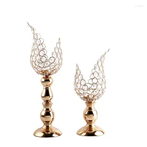Candle Holders Gold Metal Flower Shap Crystal Holder Stand European Iron Stick For Wedding Table Centerpiece Event Decoration