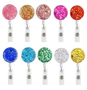 Office Supplies 10 Colors Badge Reel Sequin Round Easy Pull Buckle ID Badges Holder Rotary Alligator Clip Badgesclip T9I0018183218998