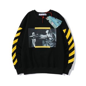 Mens designer round neck sweater luxury sweatshirt OFF high quality cotton yellow speed bump long sleeve oil painting printing fashion hip hop street clothes