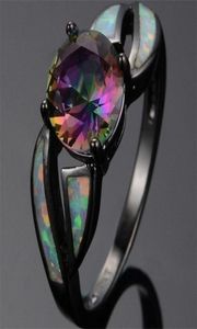 Wedding Rings Black Gold Filled Multicolor Mystic Rainbow Stone Trendy White Opal Ring4200894