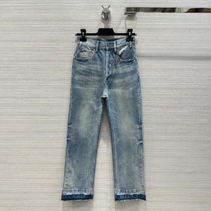 Jeans feminino Fashion Streetwear calça jeans reta Mulheres altas cintura de peito solto de peito azul lavado Rappo