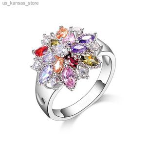 Anéis de cluster Ring Moda 925 Jóias coloridas de prata esterlina colorida colorida cúbica zirconia flor design de flores fofo partido feminino participação240408