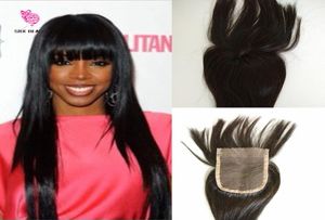 In Stock Closure 7A Grad Human Hair Verschluss mit Pony 100 Virgin malaysischer Haarspitzenverschluss mit Pony Frange Spitzenverschluss2544001